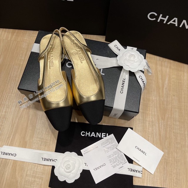 Chanel專櫃經典款女士涼鞋 香奈兒時尚sling back涼鞋平跟鞋6.5cm中跟鞋 dx2559